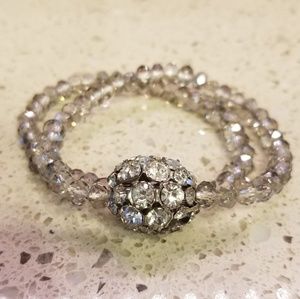 Silver Beaded and Faux Diamond Bracelet